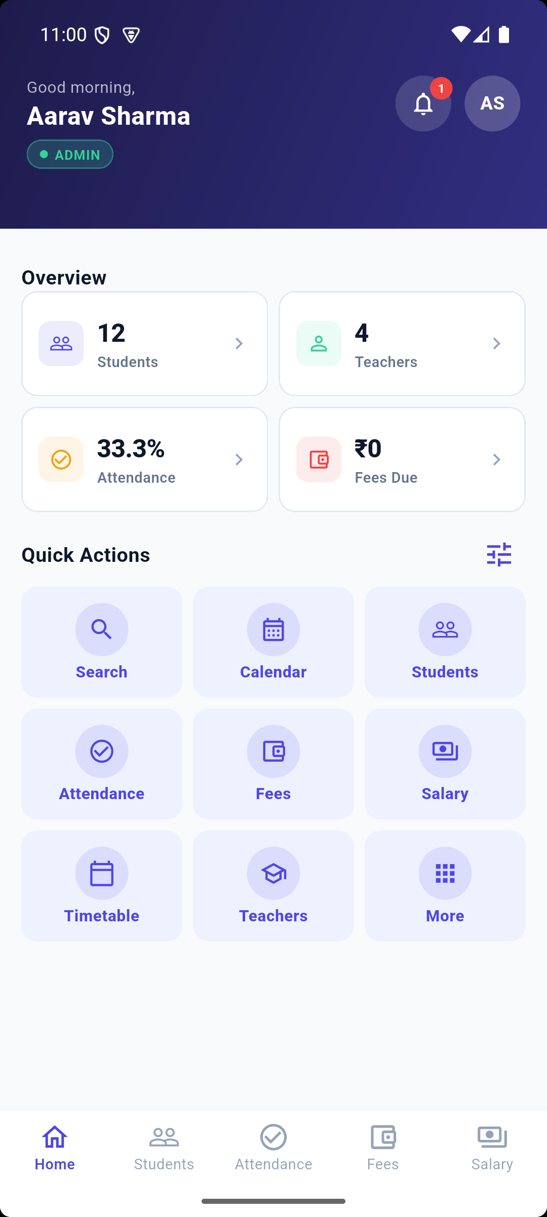 BaalVidya Campus mobile app dashboard